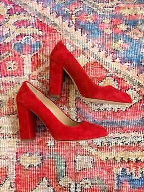 J.crew Red  Suede Leather Block Pump Heels Size 6.5